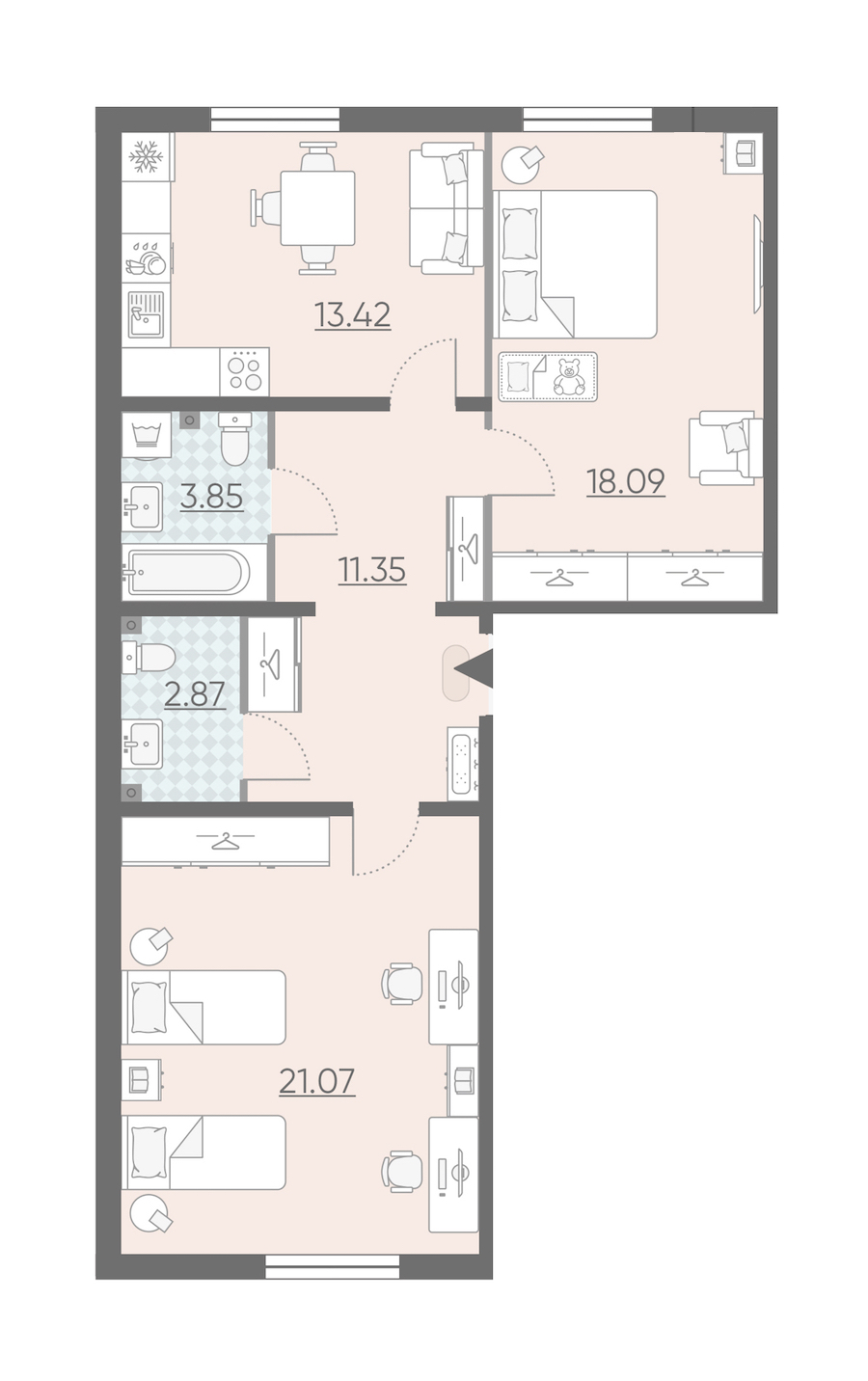 Двухкомнатная квартира в : площадь 70.65 м2 , этаж: 2 – купить в Санкт-Петербурге